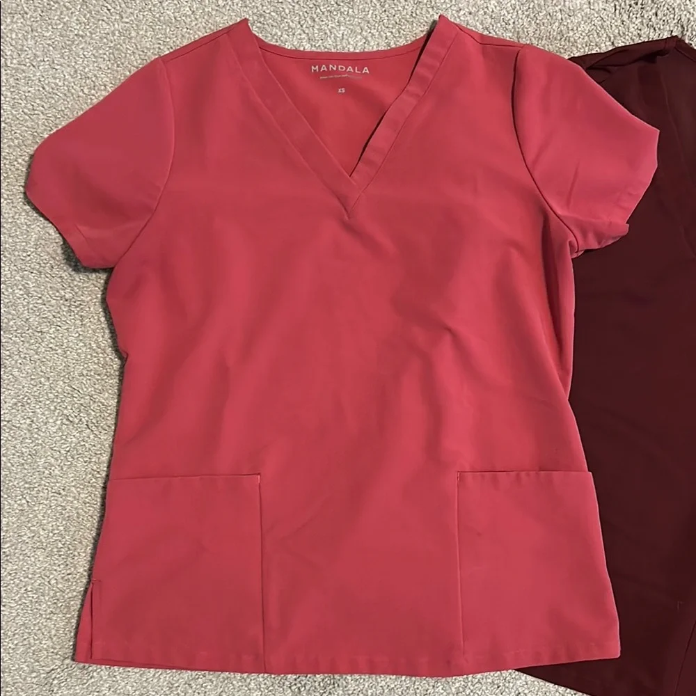 Carhartt and Mandala Women's Scrub Tops - Red and Pink - Picture 3 of 4